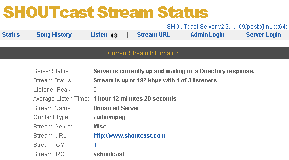 shoutcast stream status